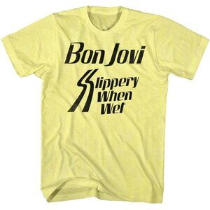 Bon Jovi Slippery When Wet Yellow Heather Adult T-Shirt Gift For Fan Rock